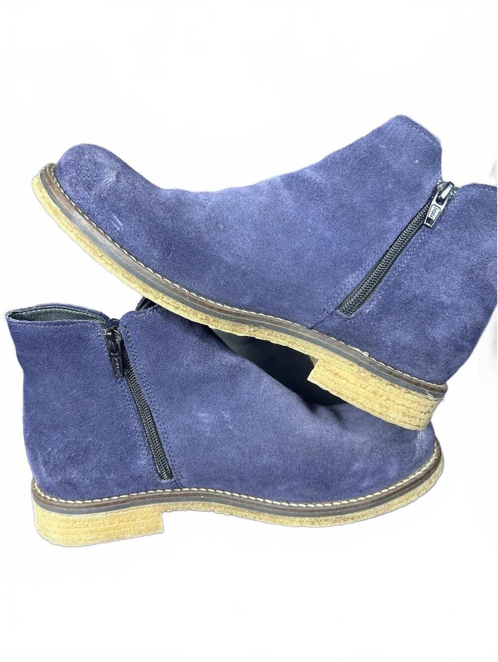 Bos & Co Blue Suede Side Zip Ankle Boots Made in Portugal Women's 7.5 EU 38